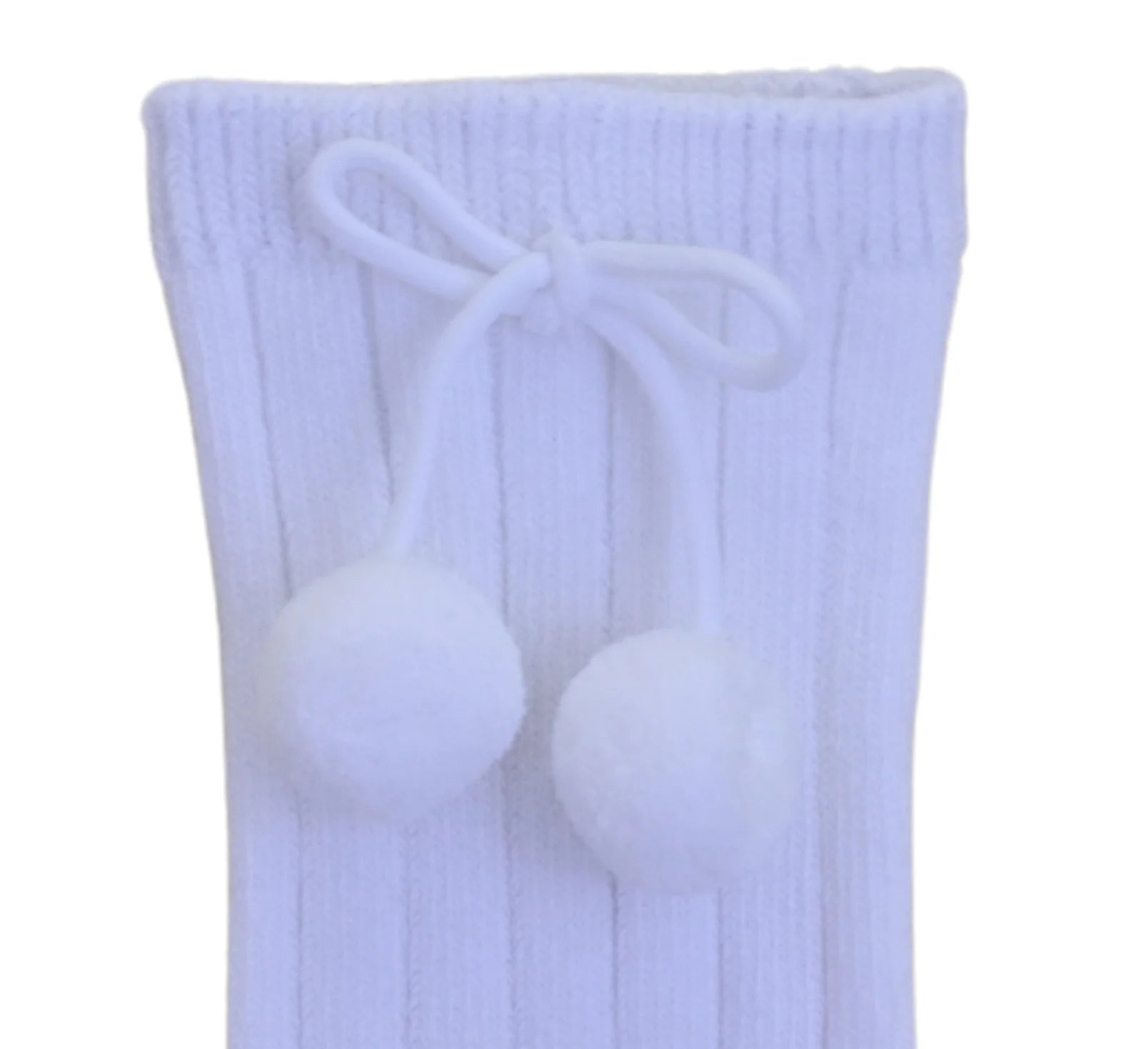 Pom Pom Knee High Socks White