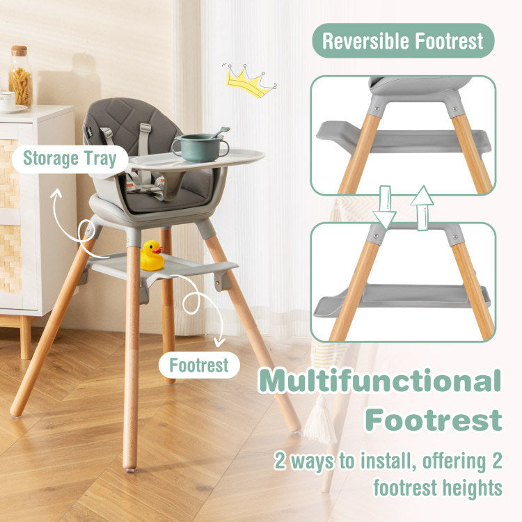 6 in 1 Convertible Highchair with Safety Harness and Removable Tray