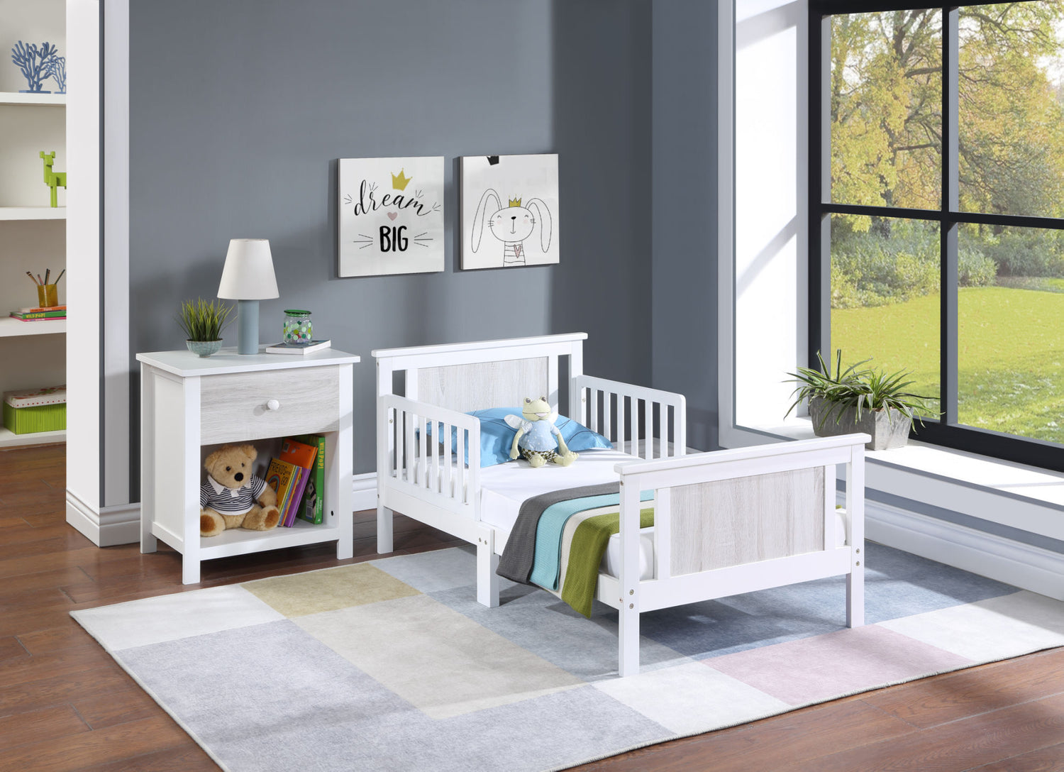 Connelly Reversible Panel Toddler Bed White/Rockport Gray