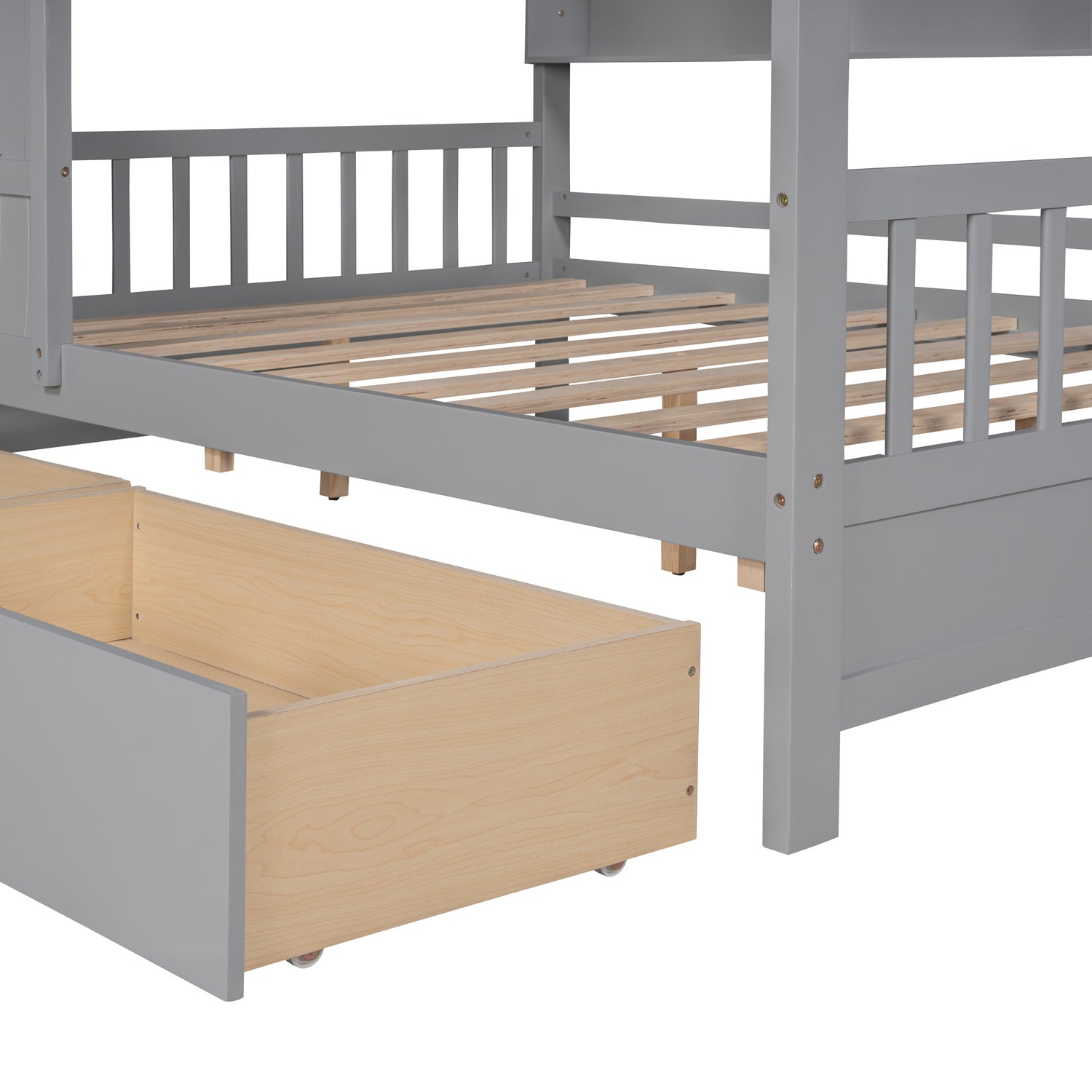 Wooden Full Size House Bed with 2 Drawers,Kids Bed with Storage Shelf