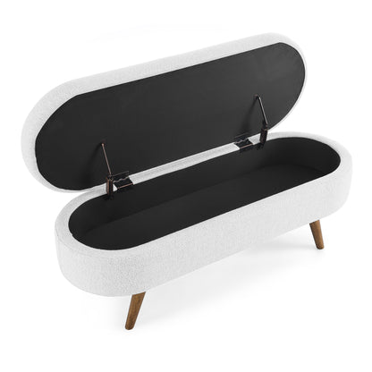 Ottoman Oval Storage Bench,Rubber Wood Legs,White(43.5&quot;x16&quot;x16&quot;)