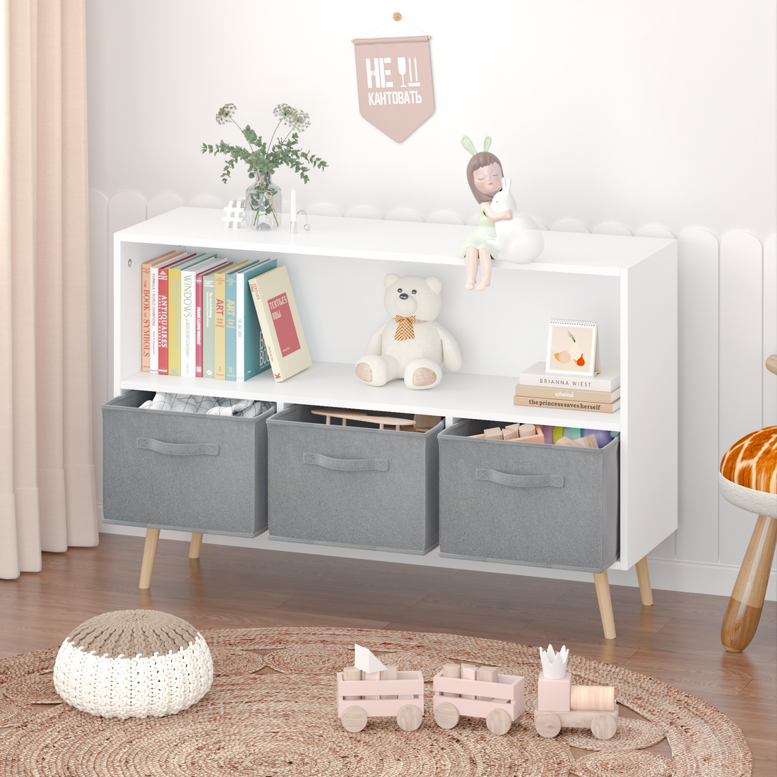 Kids bookcase with Collapsible Fabric Drawers, Children&