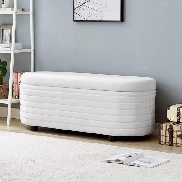 Multi-functional storage velvet material sofa bench-White velvet