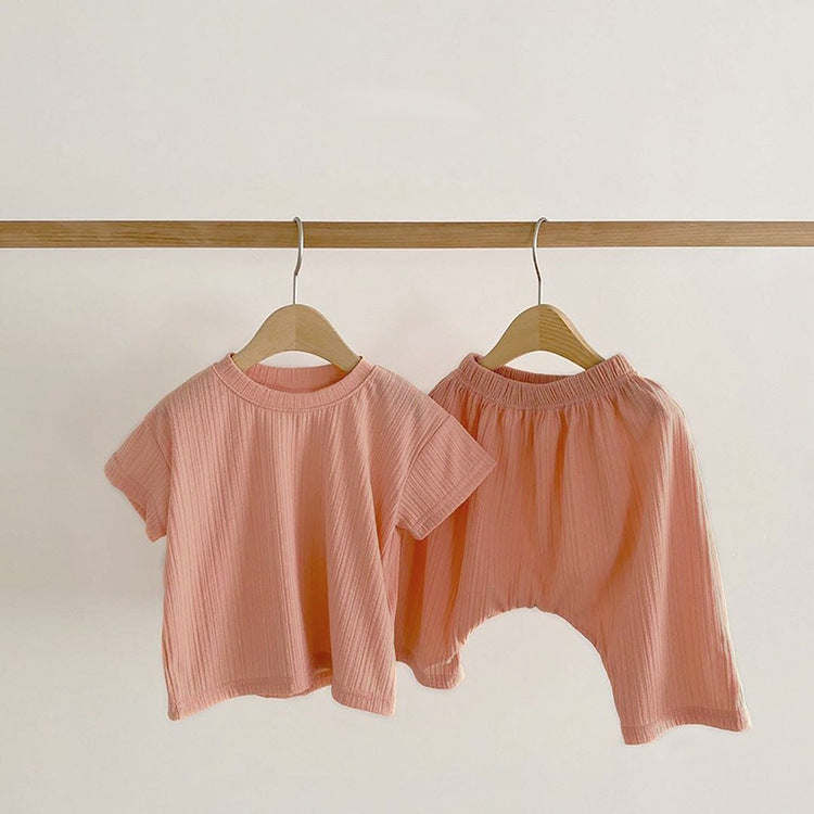 Baby  Solid Color Shorts and Shirt Set