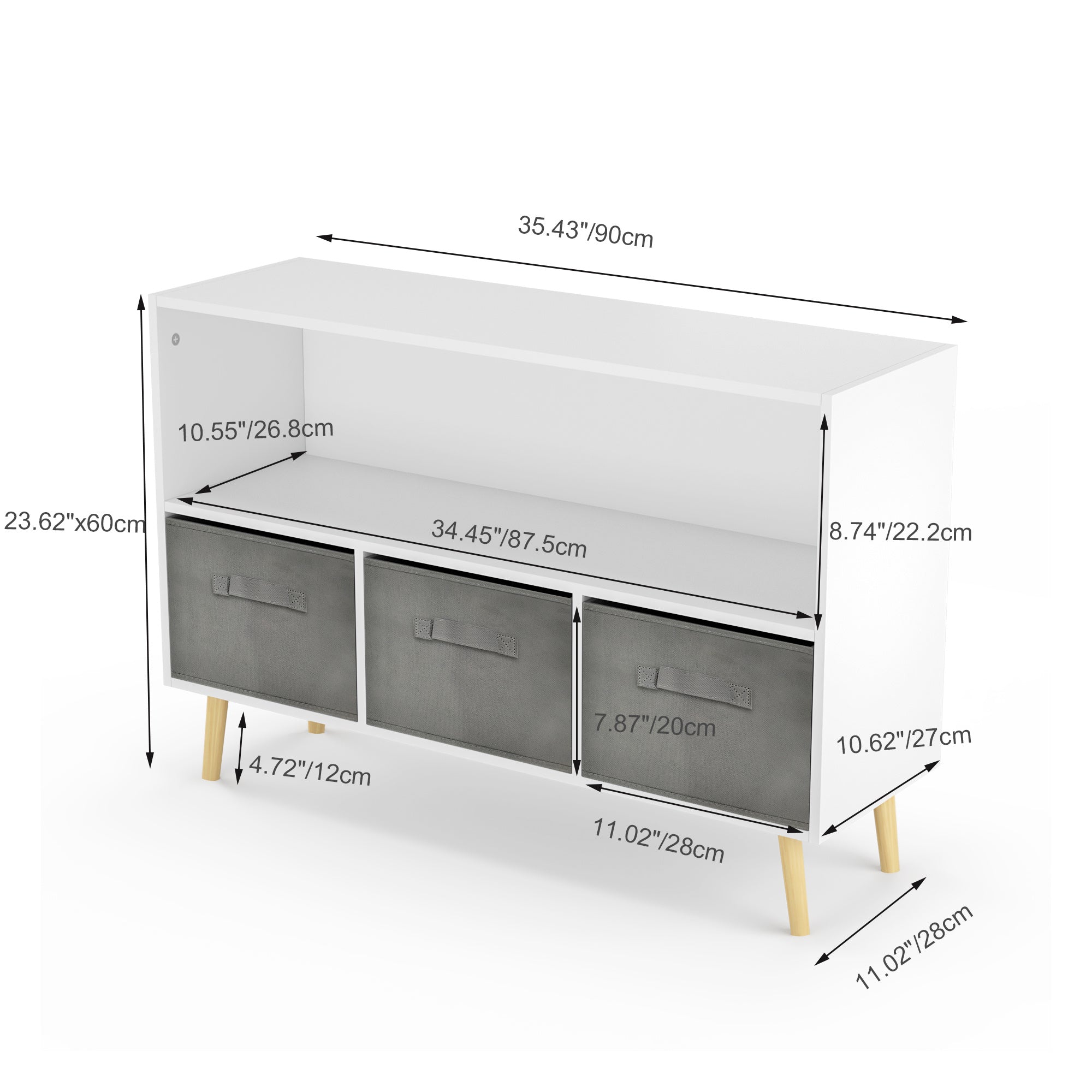 Kids bookcase with Collapsible Fabric Drawers, Children&