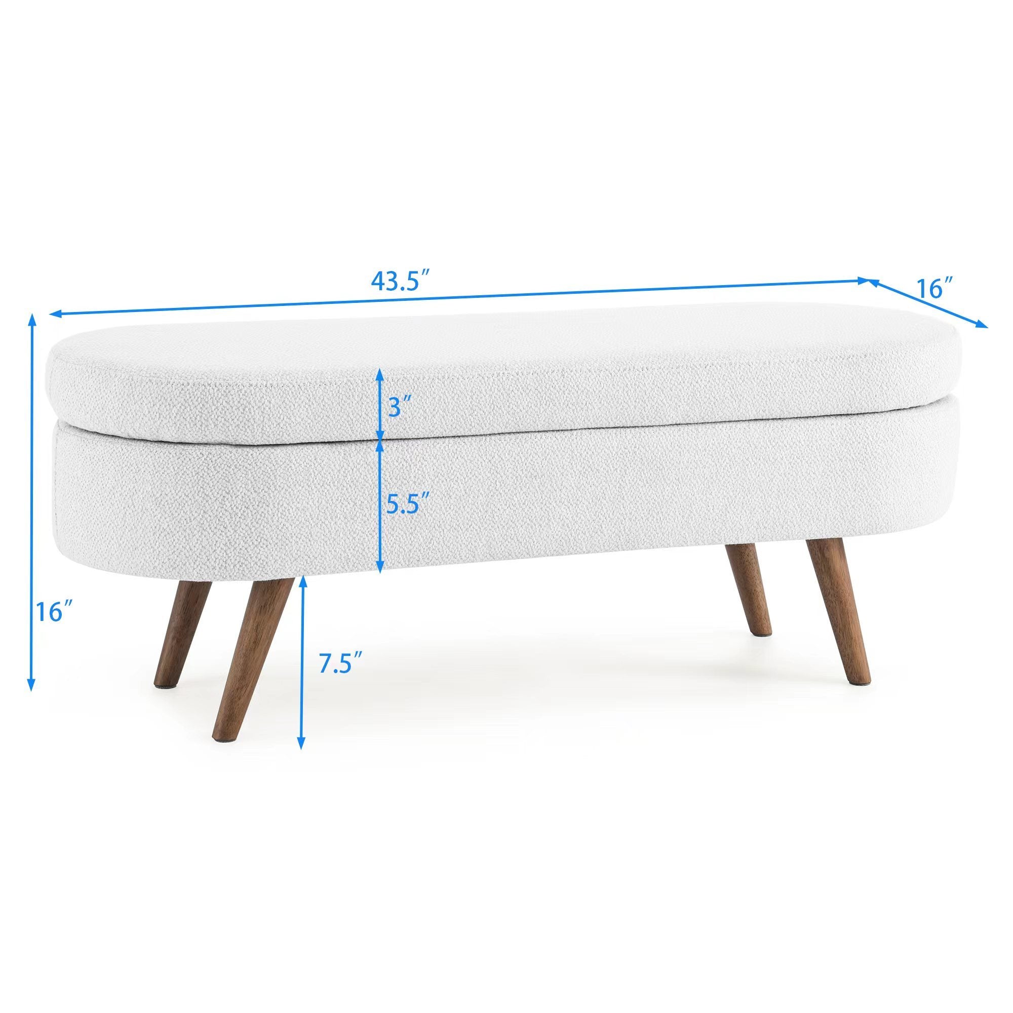 Ottoman Oval Storage Bench,Rubber Wood Legs,White(43.5&quot;x16&quot;x16&quot;)