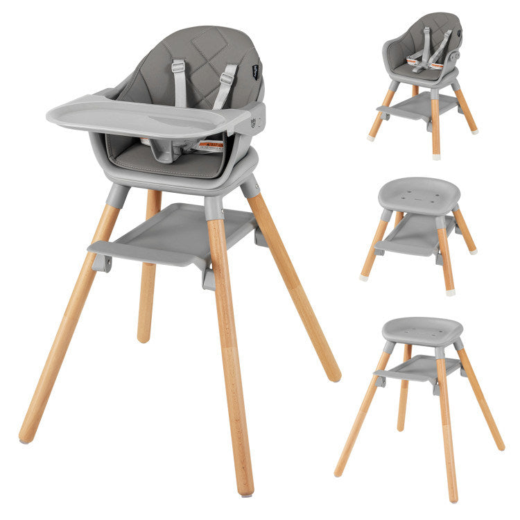 6 in 1 Convertible Highchair with Safety Harness and Removable Tray