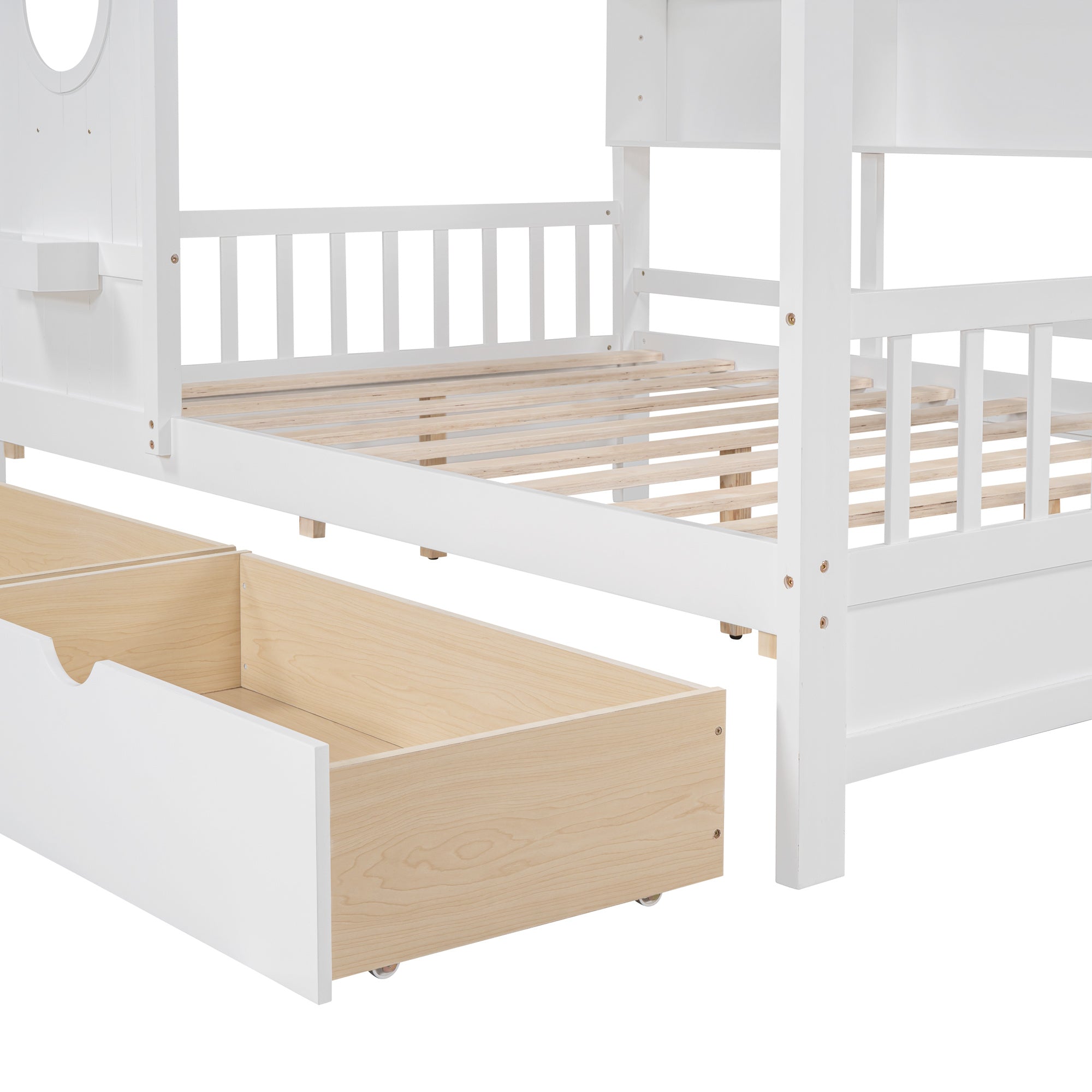 Wooden Full Size House Bed with 2 Drawers,Kids Bed with Storage Shelf