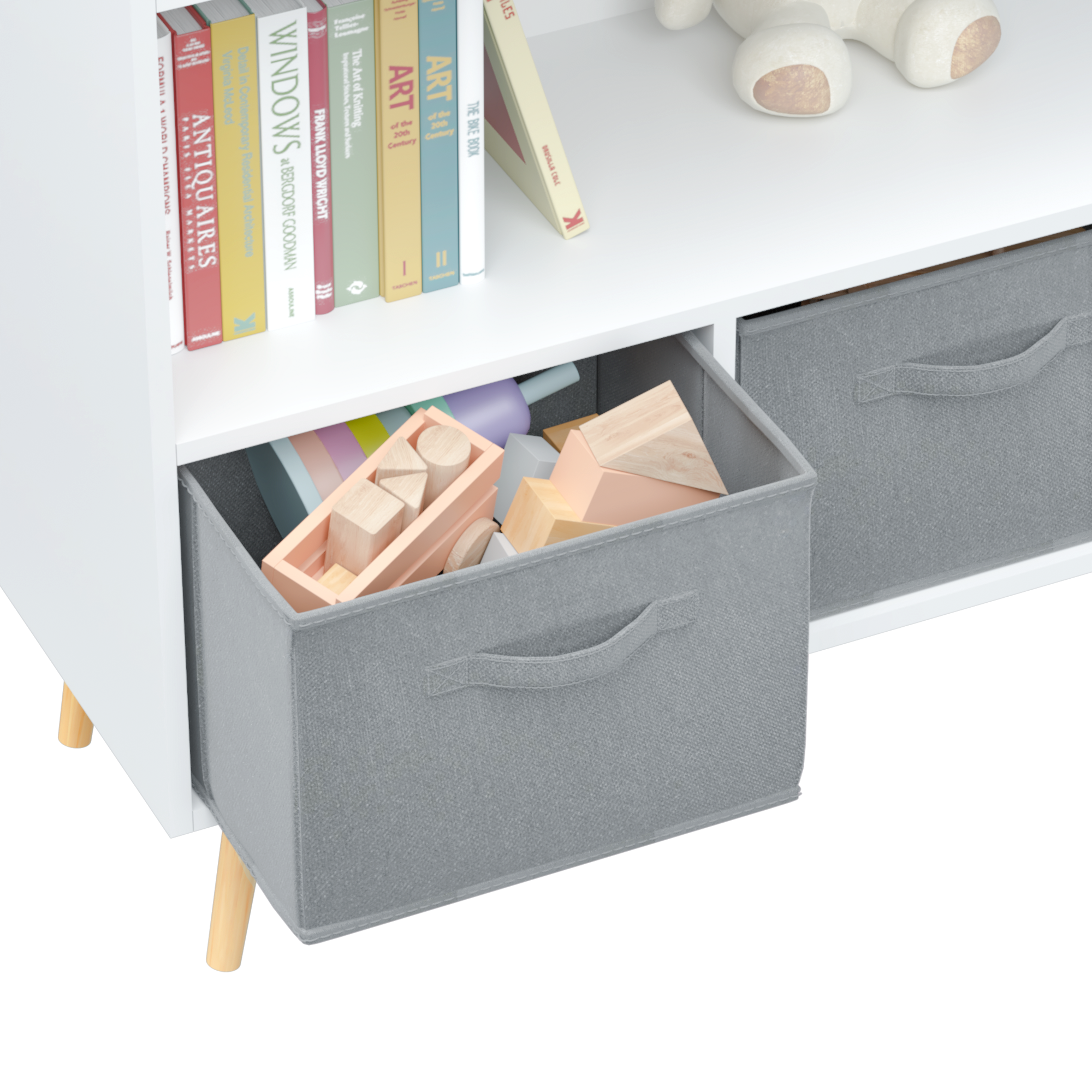 Kids bookcase with Collapsible Fabric Drawers, Children&